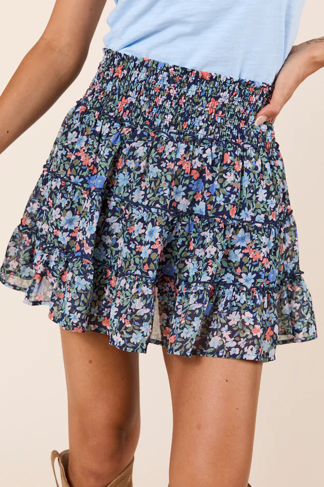 Navy Blue Floral Skort