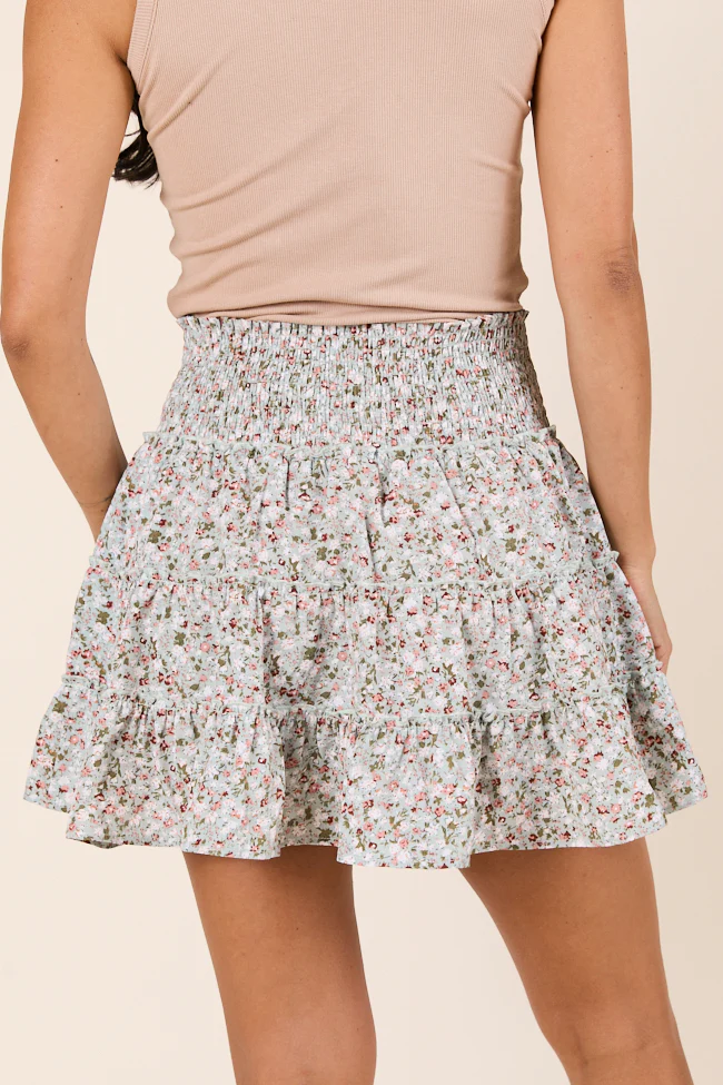Through the Garden Sage White Floral Skort