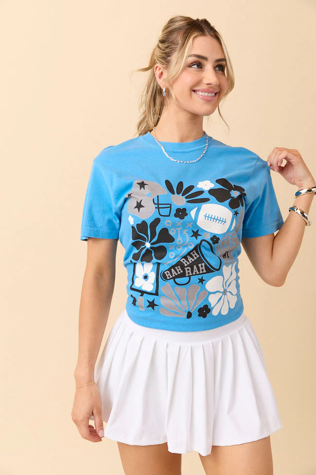 Floral Football Icon Print Blue Graphic Tee