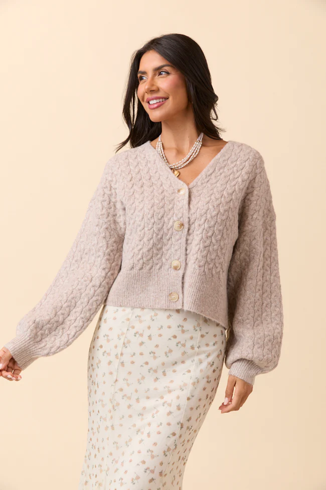 Heather Taupe V-Neck Sweater Cardigan