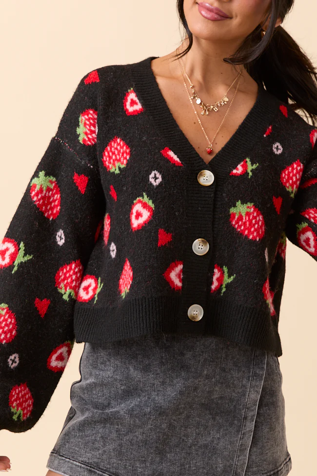 Long Sleeve Black Strawberry Cardigan
