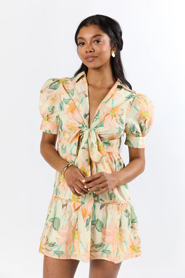 Multi Floral Print Front Tie Shirt Dress