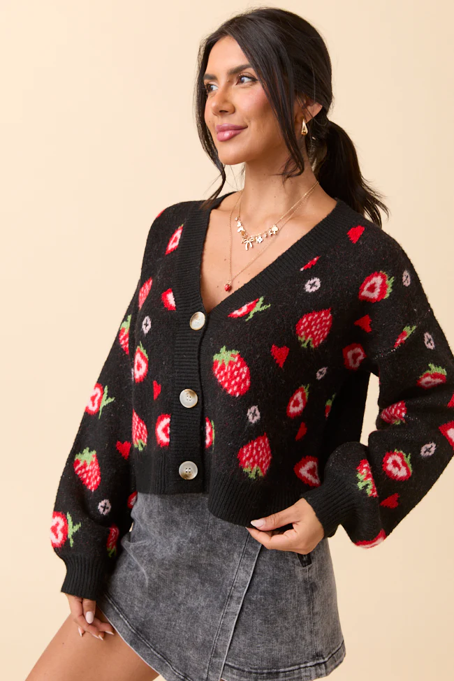 Long Sleeve Black Strawberry Cardigan