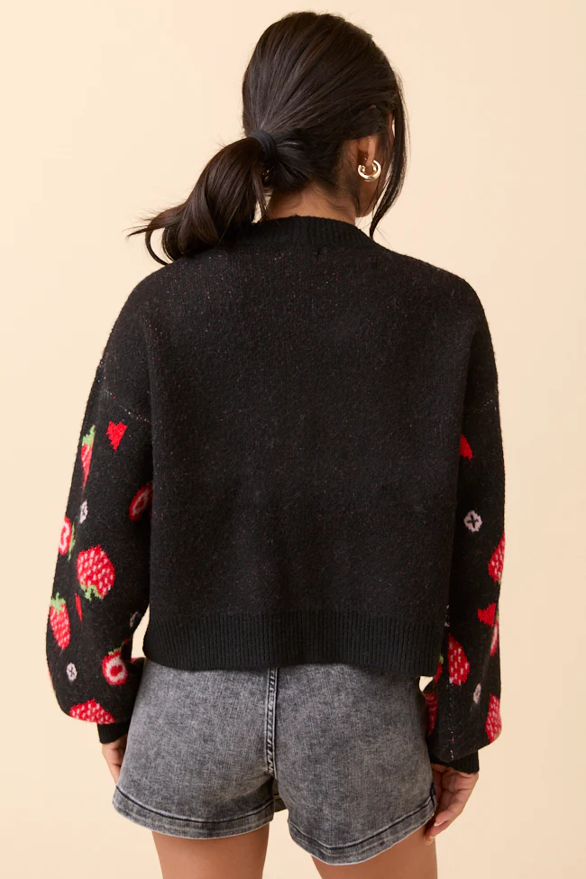 Long Sleeve Black Strawberry Cardigan
