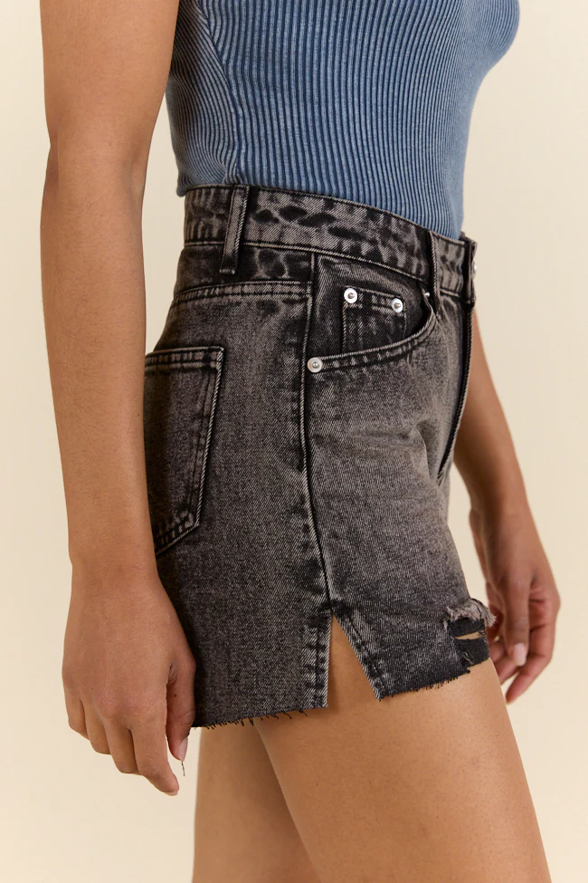 Black Wash Distressed Denim Shorts