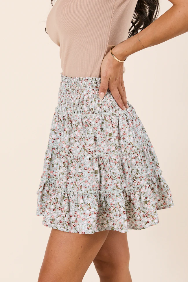 Through the Garden Sage White Floral Skort