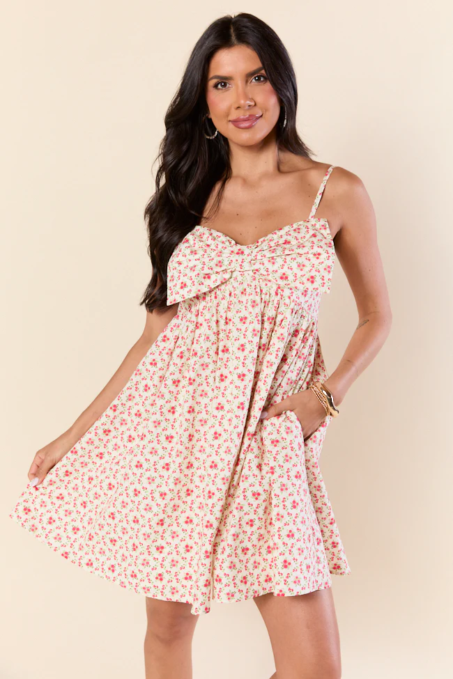 Tied Touch Floral Big Bow Mini Dress