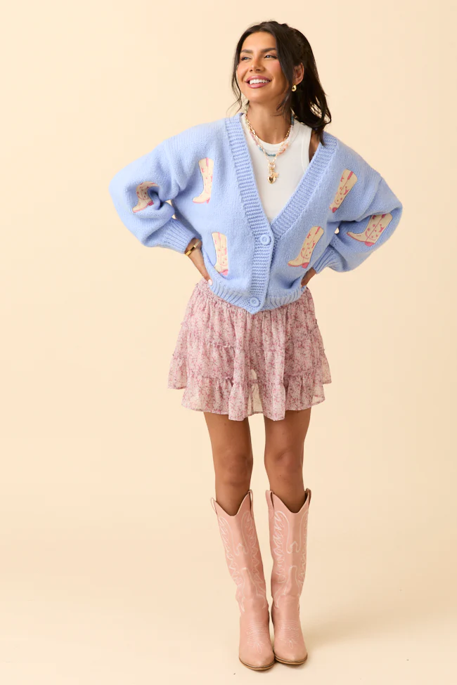 Long Sleeve Blue Boots Cardigan