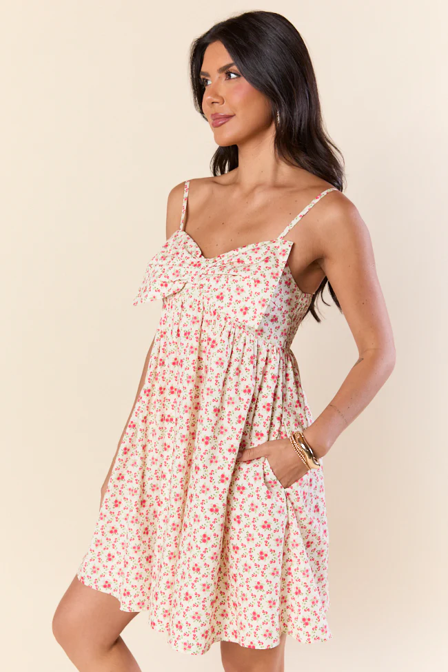 Tied Touch Floral Big Bow Mini Dress