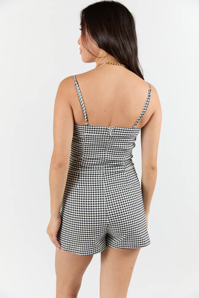 Checked Charm Black and White Gingham Romper