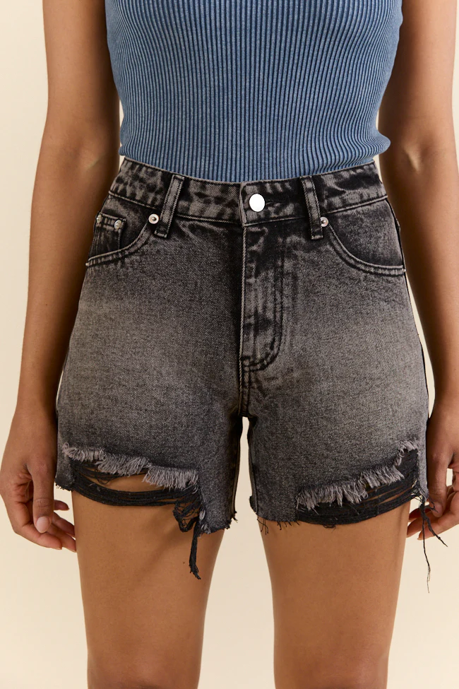Black Wash Distressed Denim Shorts
