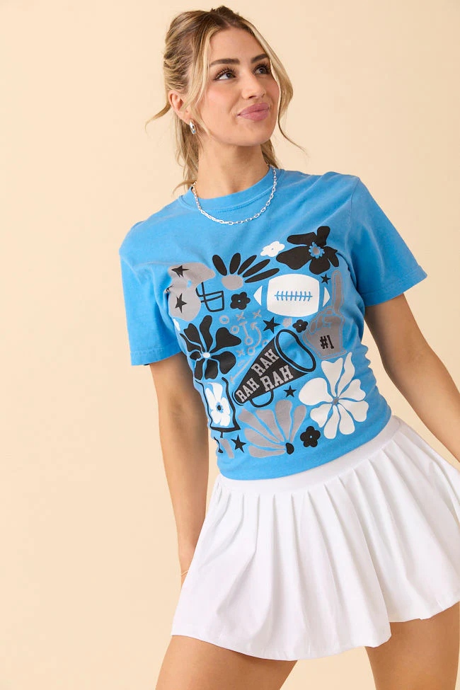 Floral Football Icon Print Blue Graphic Tee